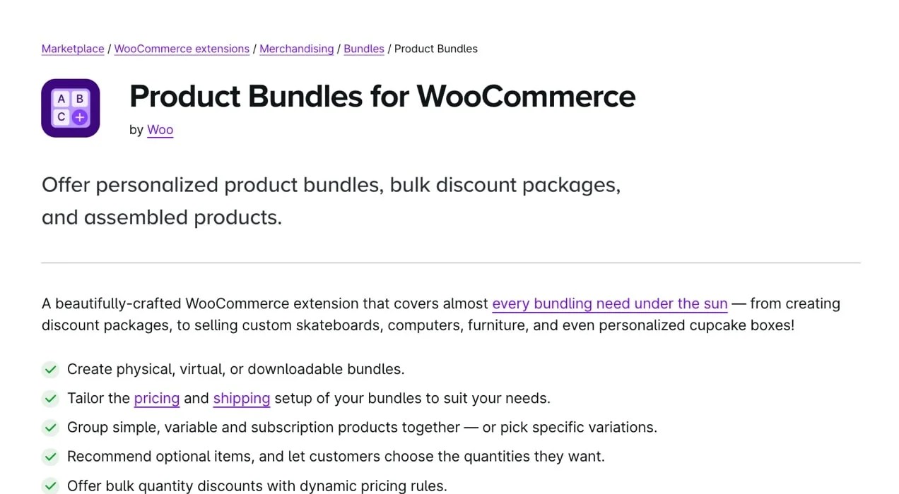 Product Bundles for WooCommerce extension page