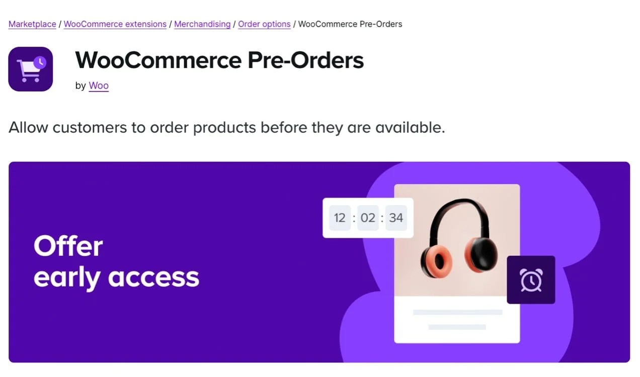 WooCommerce Pre-Orders extension page