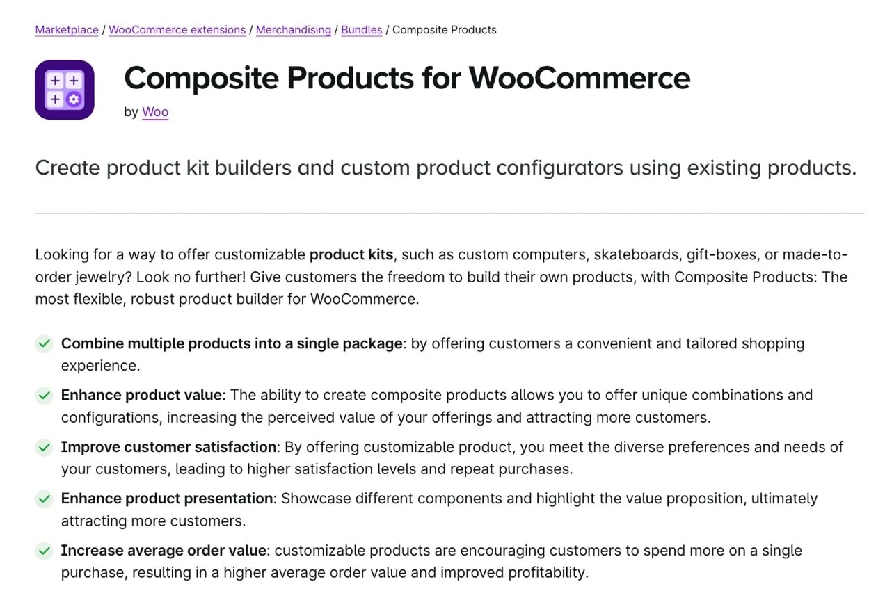 Composite Products for WooCommerce extension page