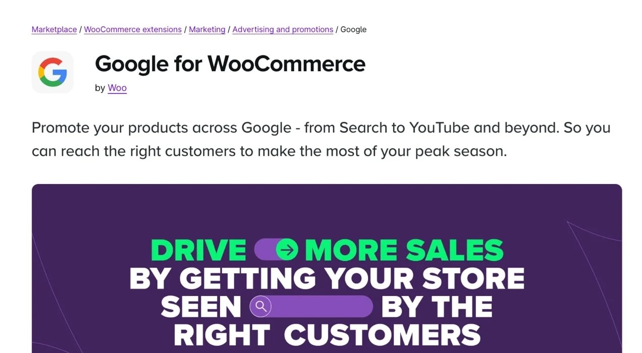 Google for WooCommerce extension page
