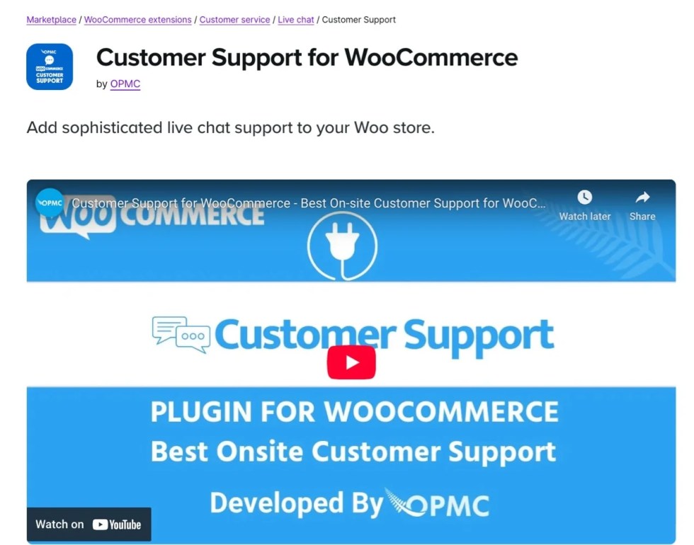 Customer Support for WooCommerce extension page