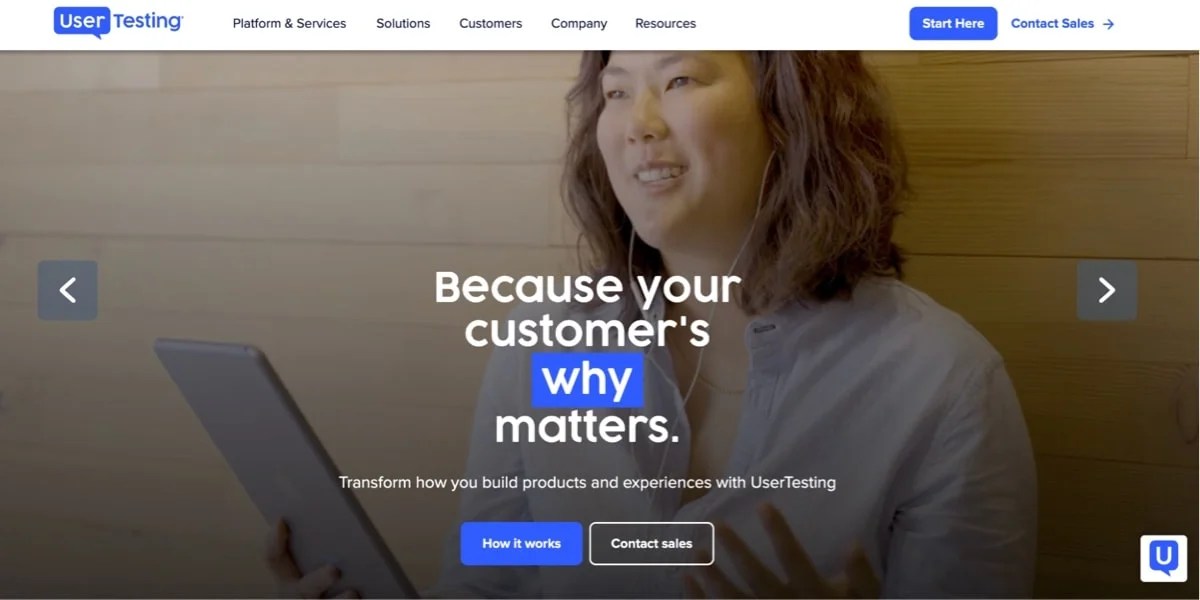 UserTesting homepage with photos of real people taking test