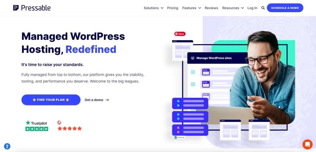 Pressable homepage with text "Managed WordPress Hosting, refined."