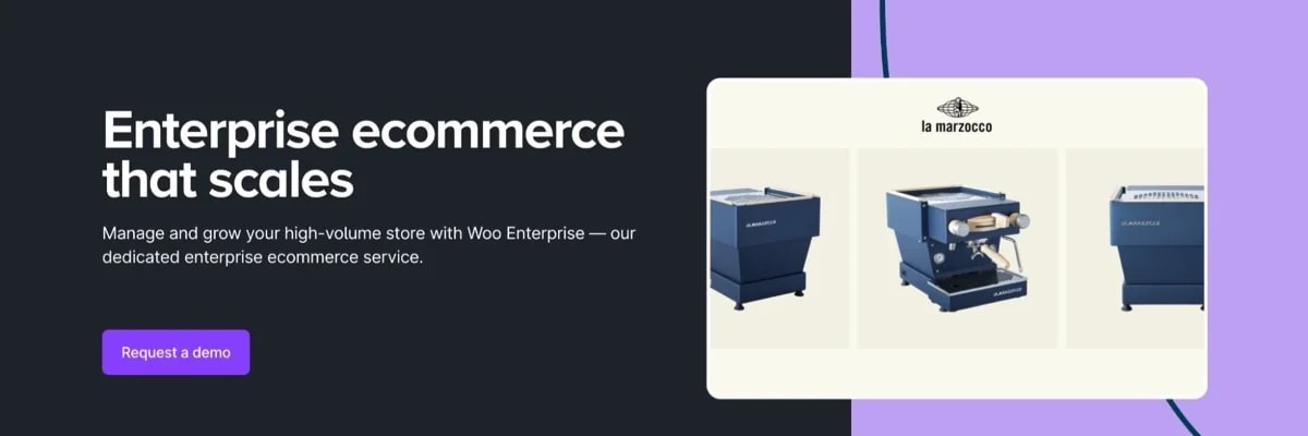 WooCommerce page with the text "enterprise ecommerce that scales"