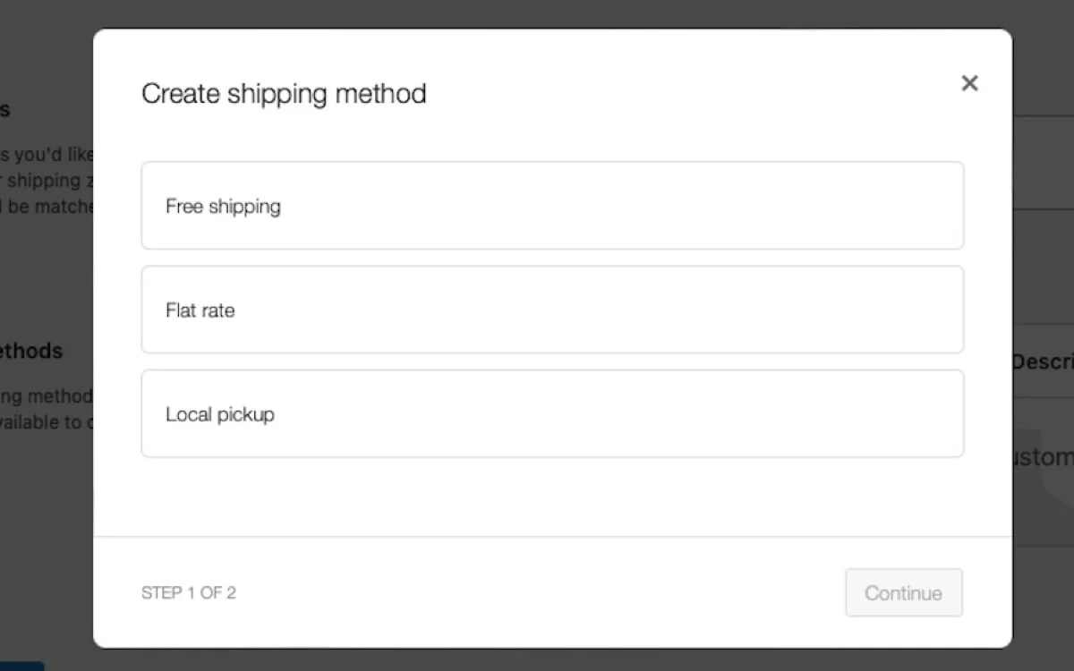 options for creating a shipping method in WooCommerce