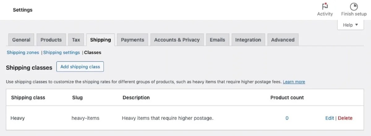 shipping class for heavy items