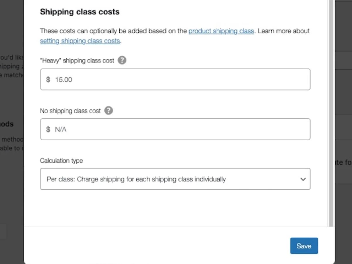 "heavy" shipping class costs and options