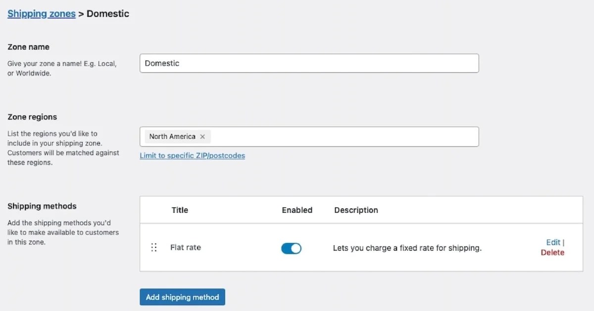 domestic shipping zones with Table Rate Shipping