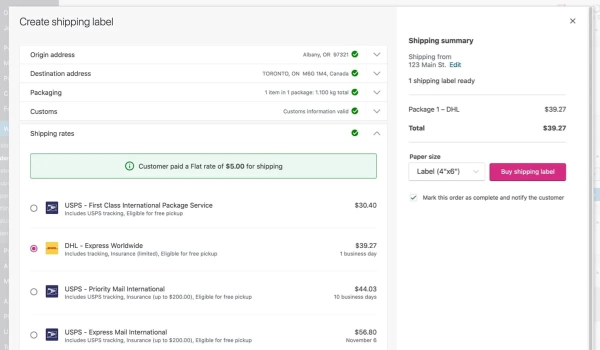 creating a shipping label with WooCommerce Shipping