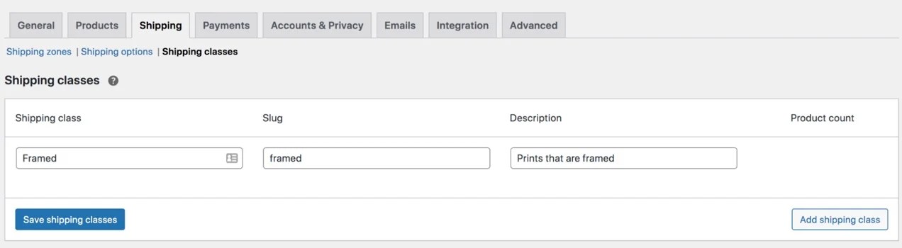 creating a shipping class for 
