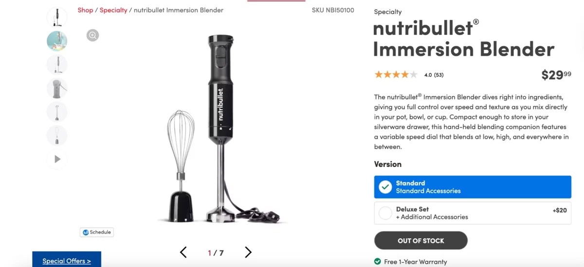 Nutribullet immerson blender product page