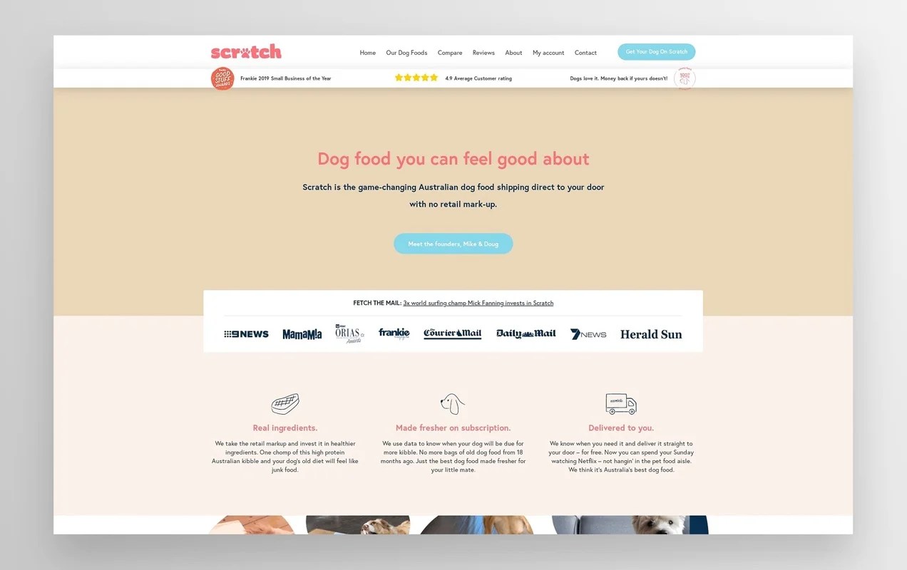 Scratch Pet Food homepage 